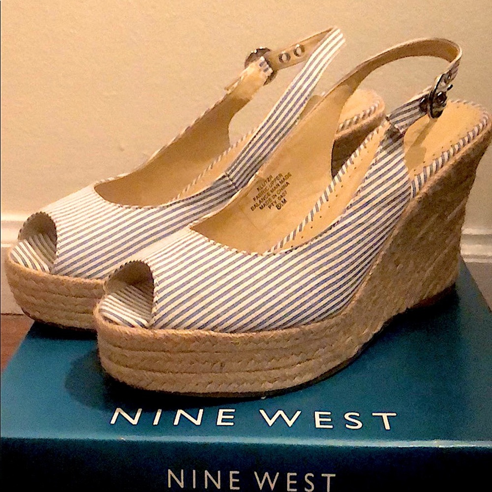 NEVER WORN. Blue and white espadrilles